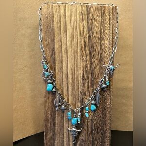 Link Steer Head & Paperclip Turquoise Charm Necklace | $30